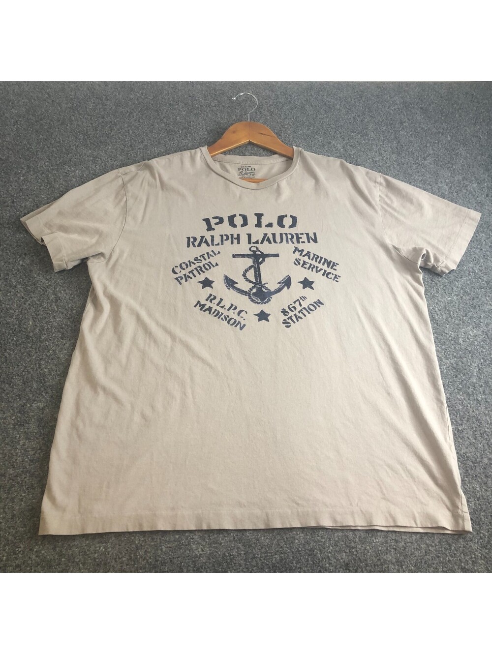 Polo Ralph Lauren Shirt Men Large Gray 100% Cotton Short Sleeve Nautical Anchor